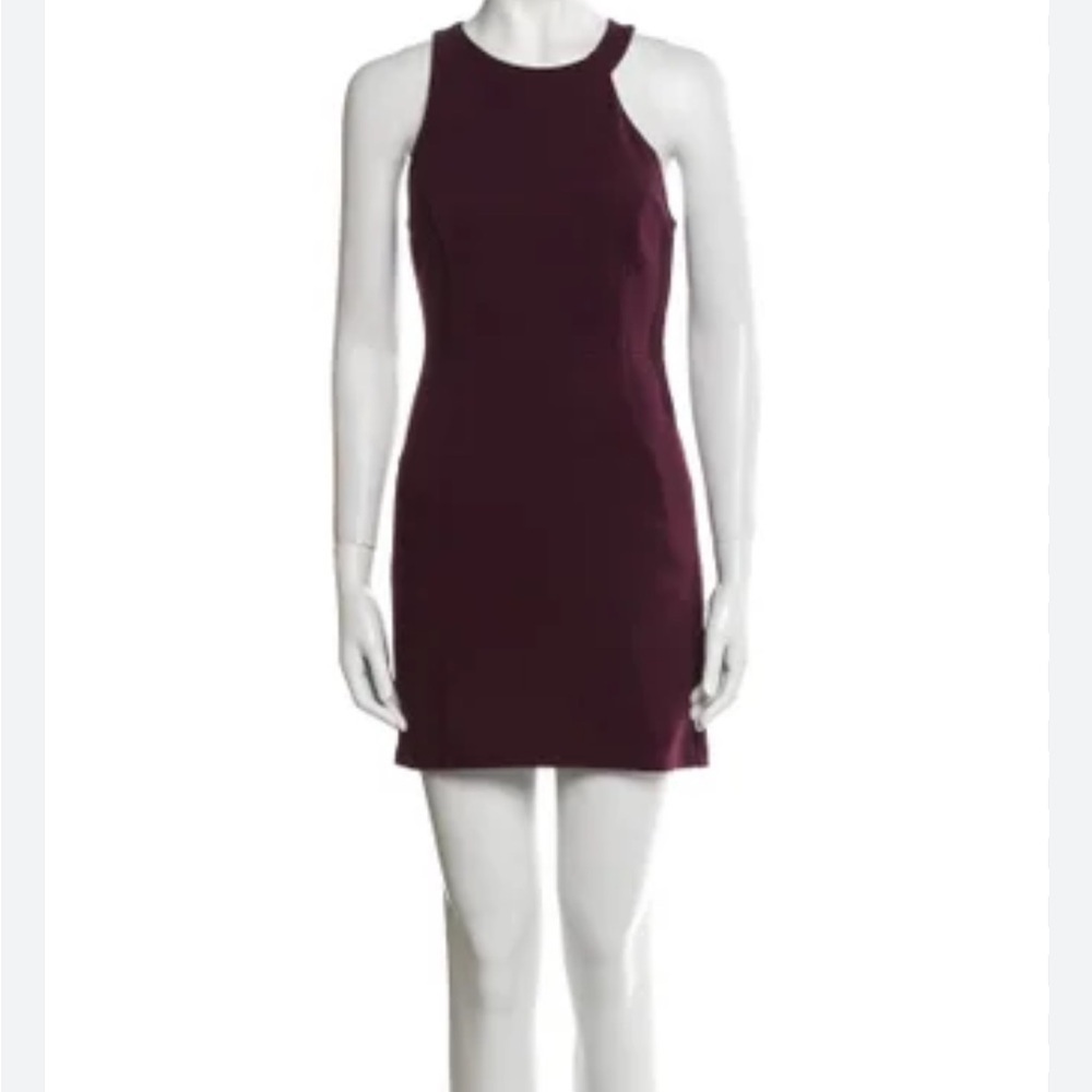 Halston Heritage Crew Neck Maroon Mini Dress